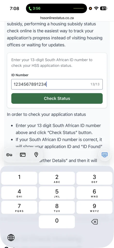 Step 2: Enter 13 Digit number in HSS Status Checkingd Step hss status checking tool